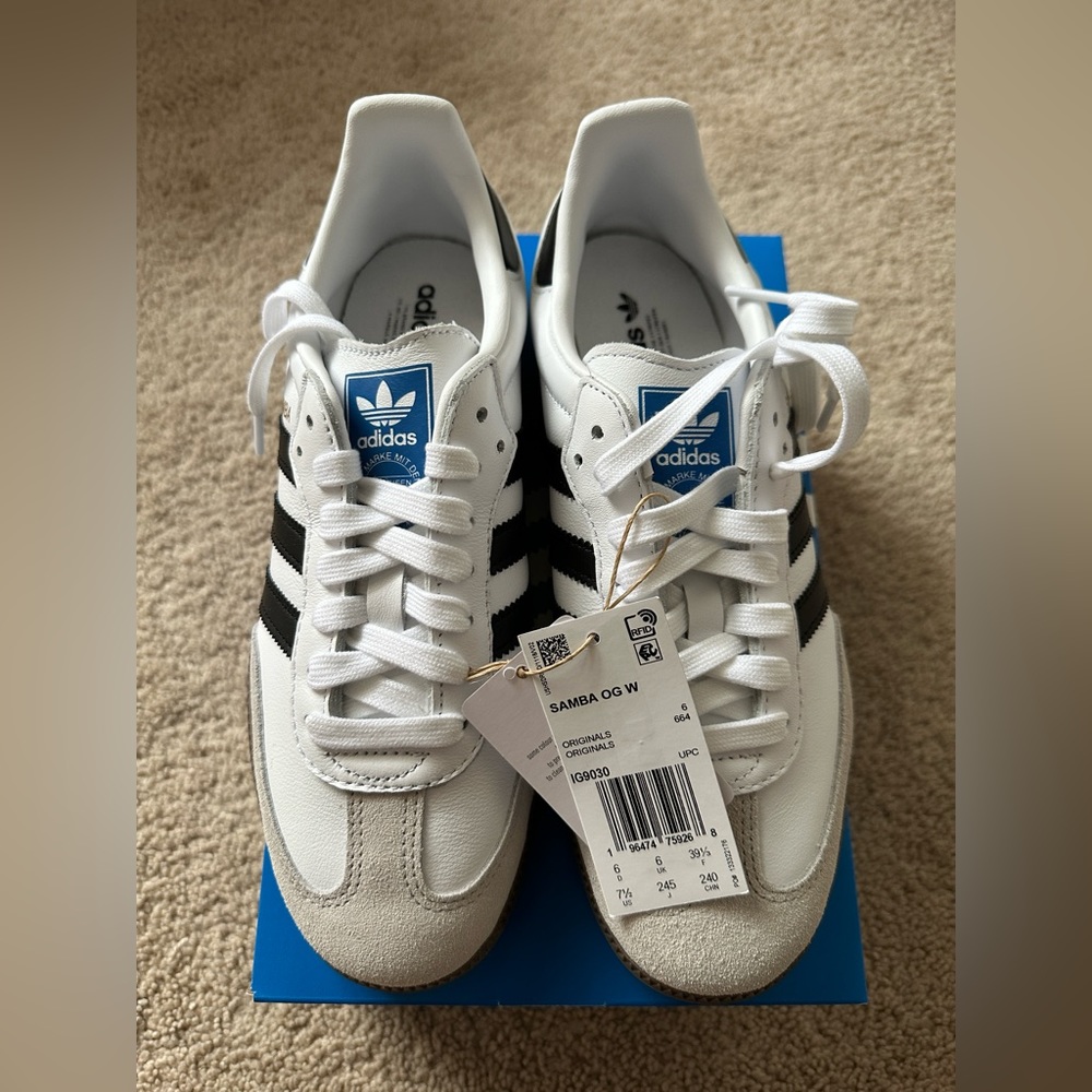 Adidas Samba OG Leather Sneakers White Black Size 7.5 Women’s